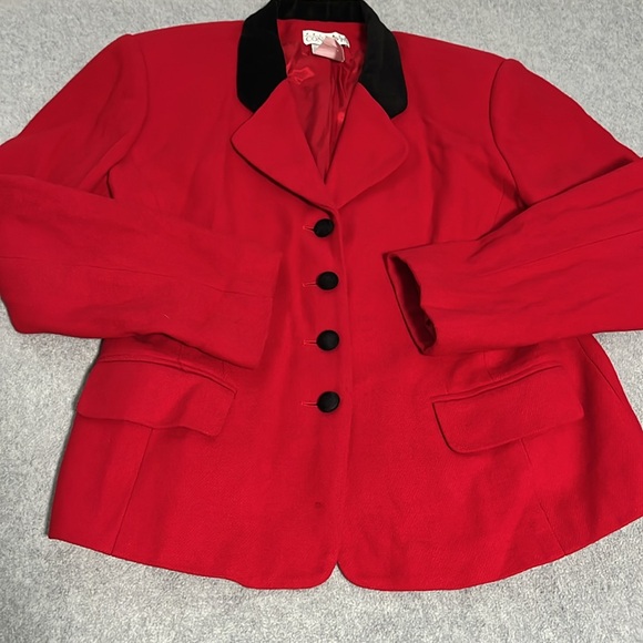 Vintage Red Wool Blazer Jacket Womens Size 8 Christmas Office Career Preppy - Picture 9 of 10